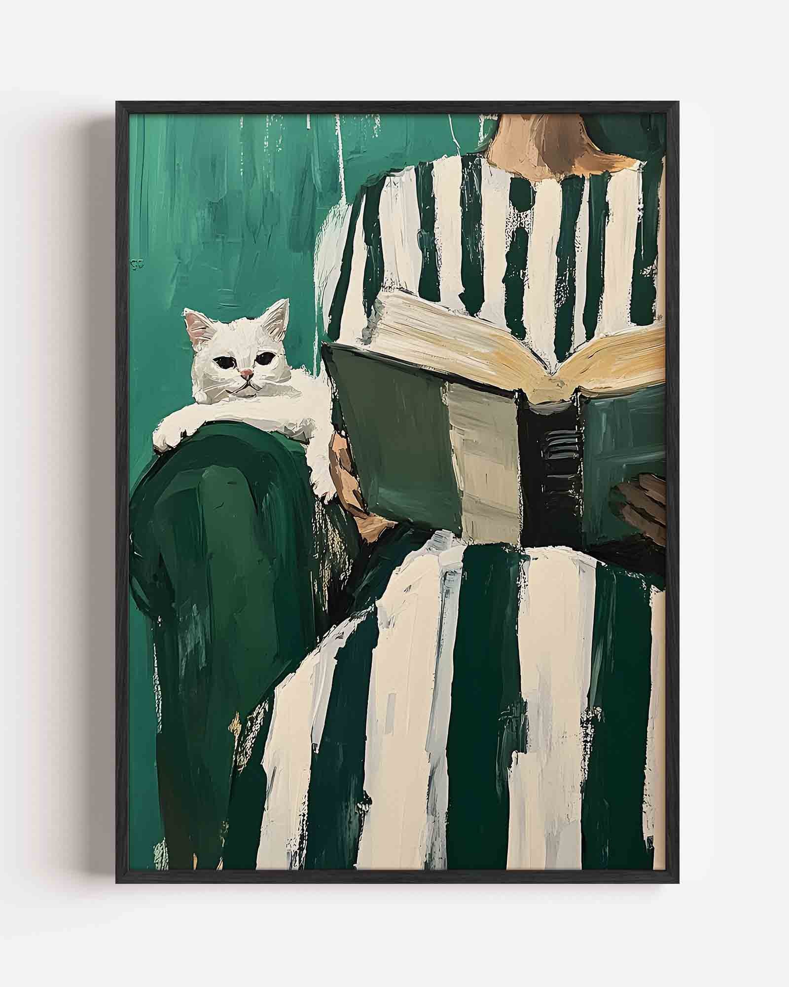 Kat met boek Poster