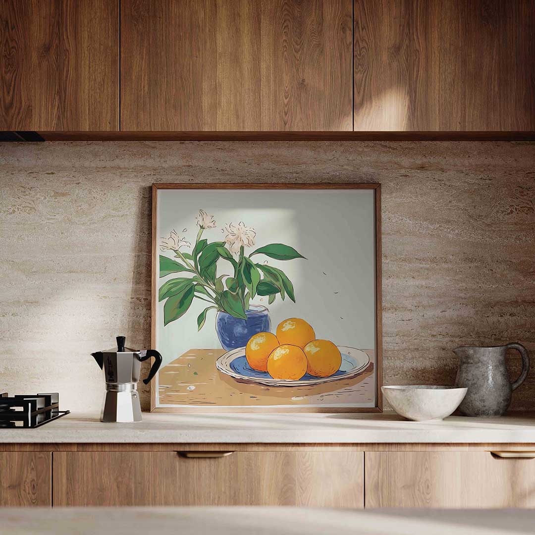 Sinaasappels en bloemen Poster