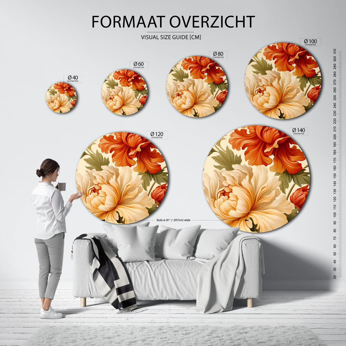 Bloemen en bladeren Muurcirkel