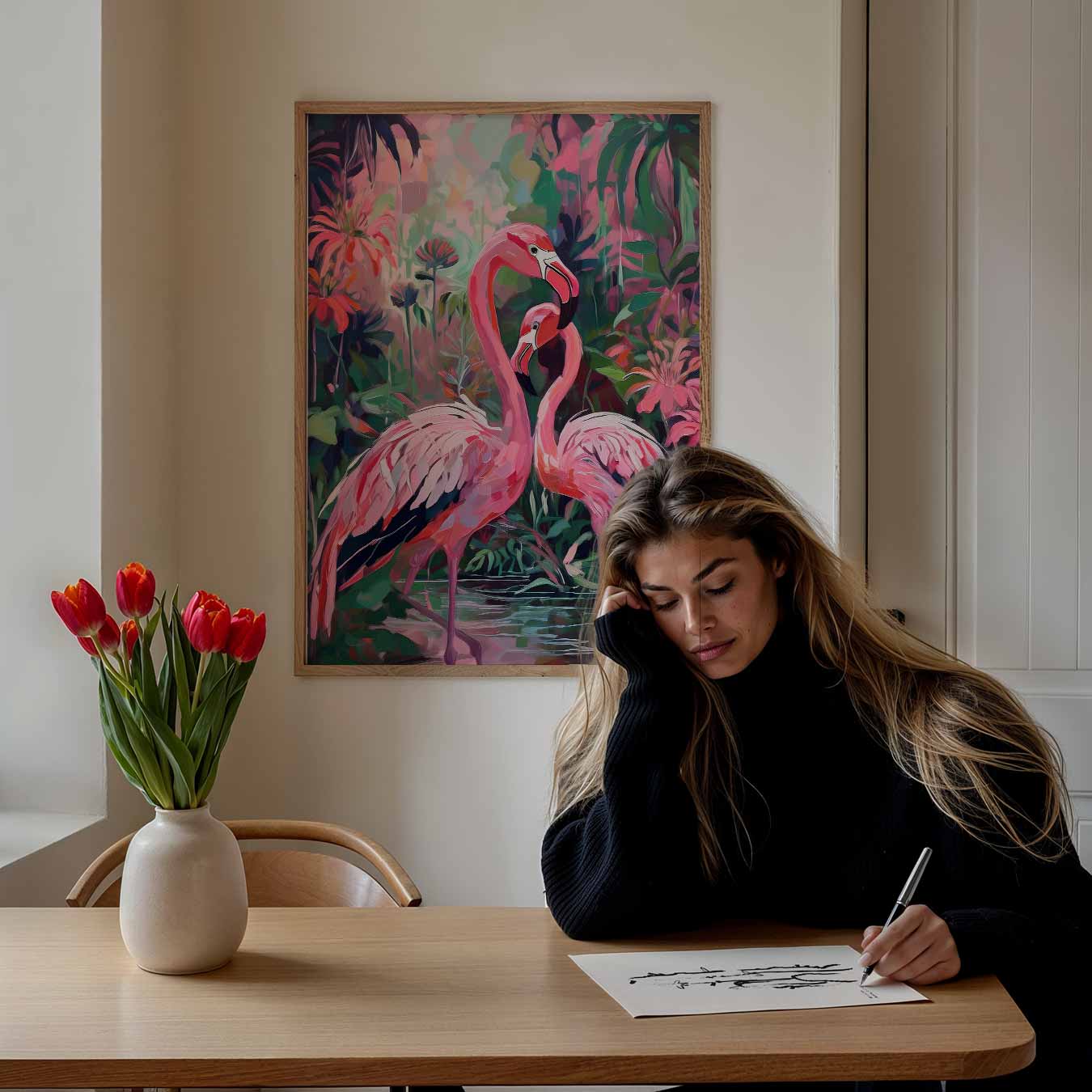 Flamingo Liefde in de Jungle Poster-WallArtistic