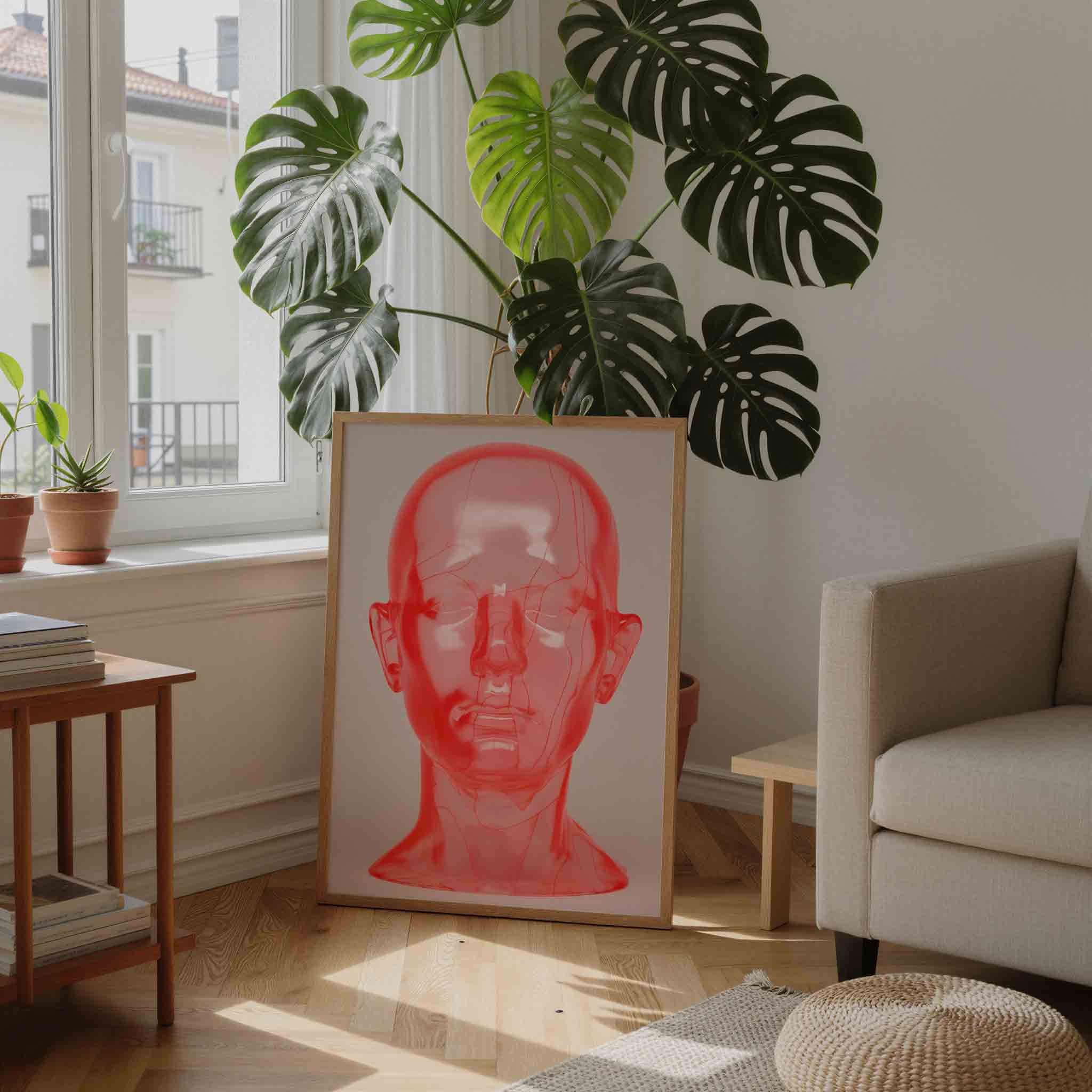 Transparant rood hoofd Poster