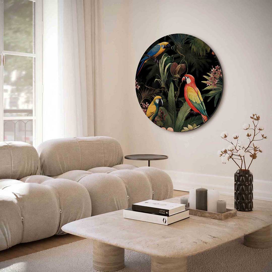 Papegaaien en bladeren Muurcirkel