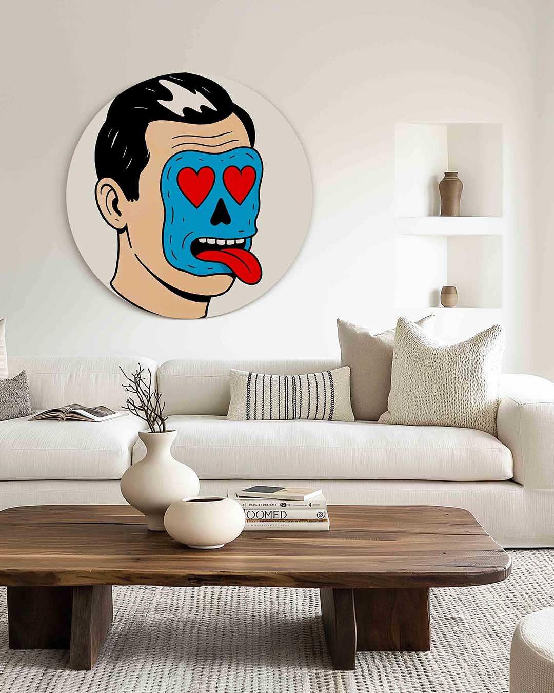 Blauw masker portret Muurcirkel