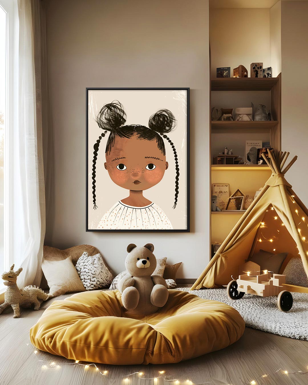 Kinderportret met vlechten Kunstwerk