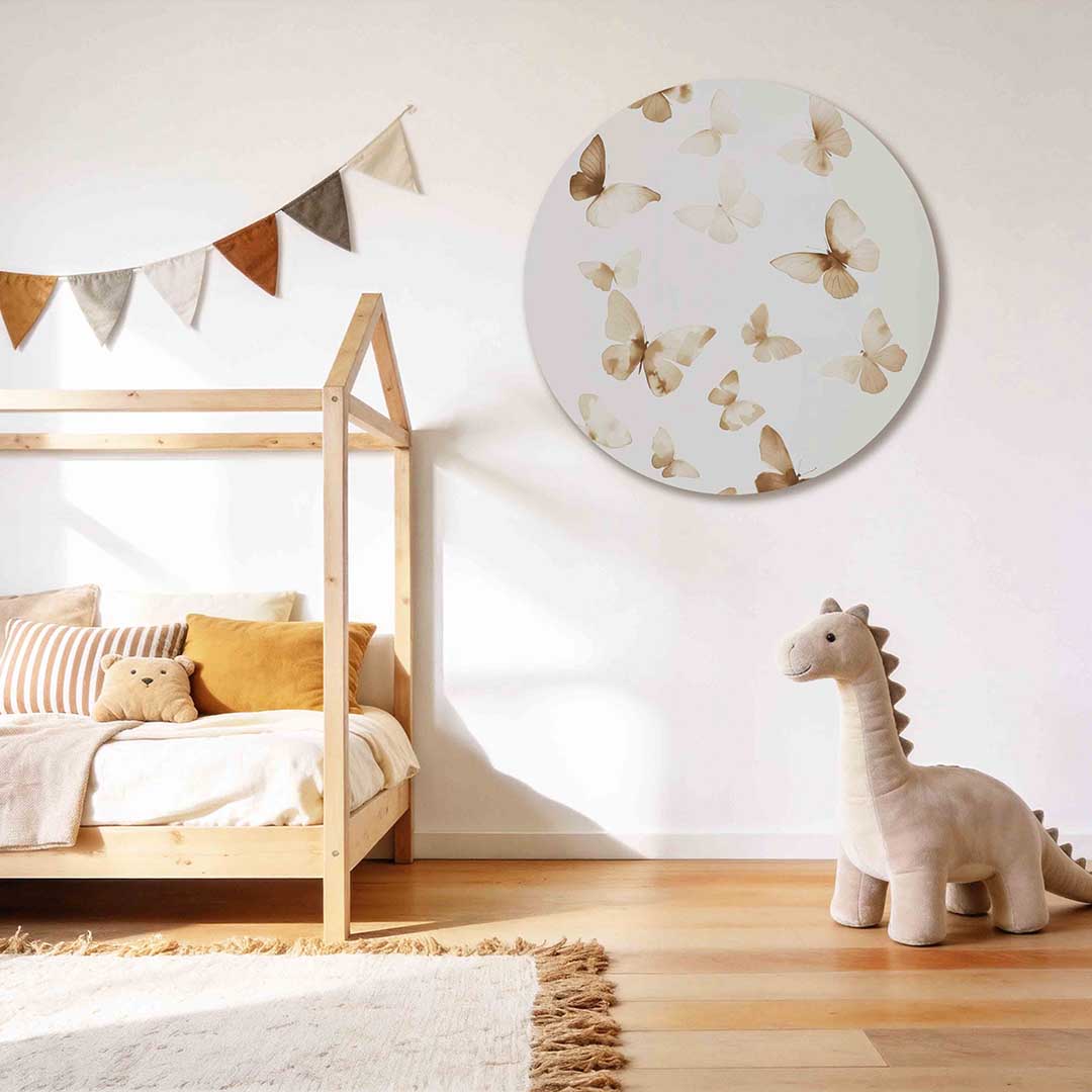 Vlinders in beige Muurcirkel