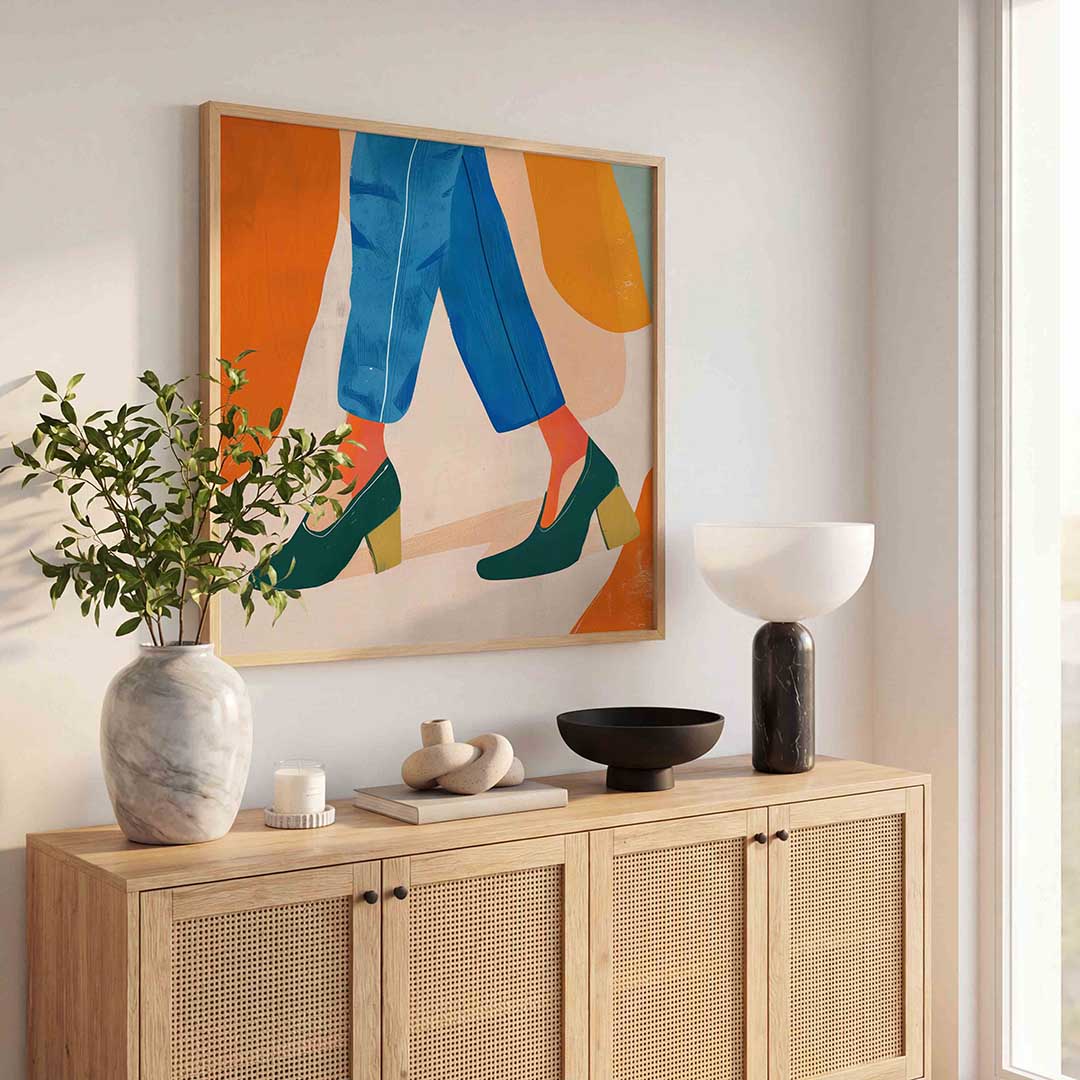 Stappen in blauwe broek Poster