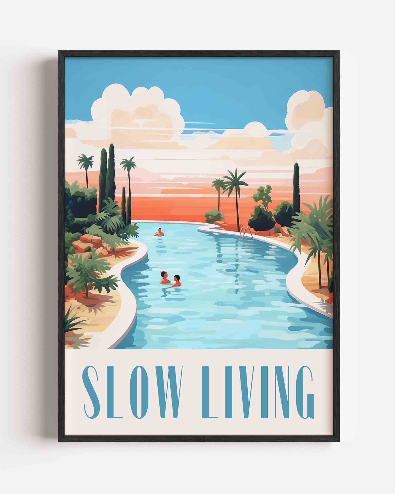 Zwembad en palmbomen Poster