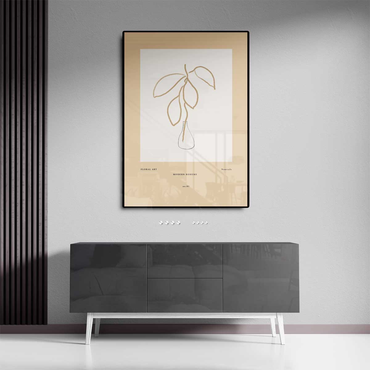 Moderne Boheemse Bloemtekening Kunstwerk-canvas-dibond-plexiglas-wanddecoratie-WallArtistic
