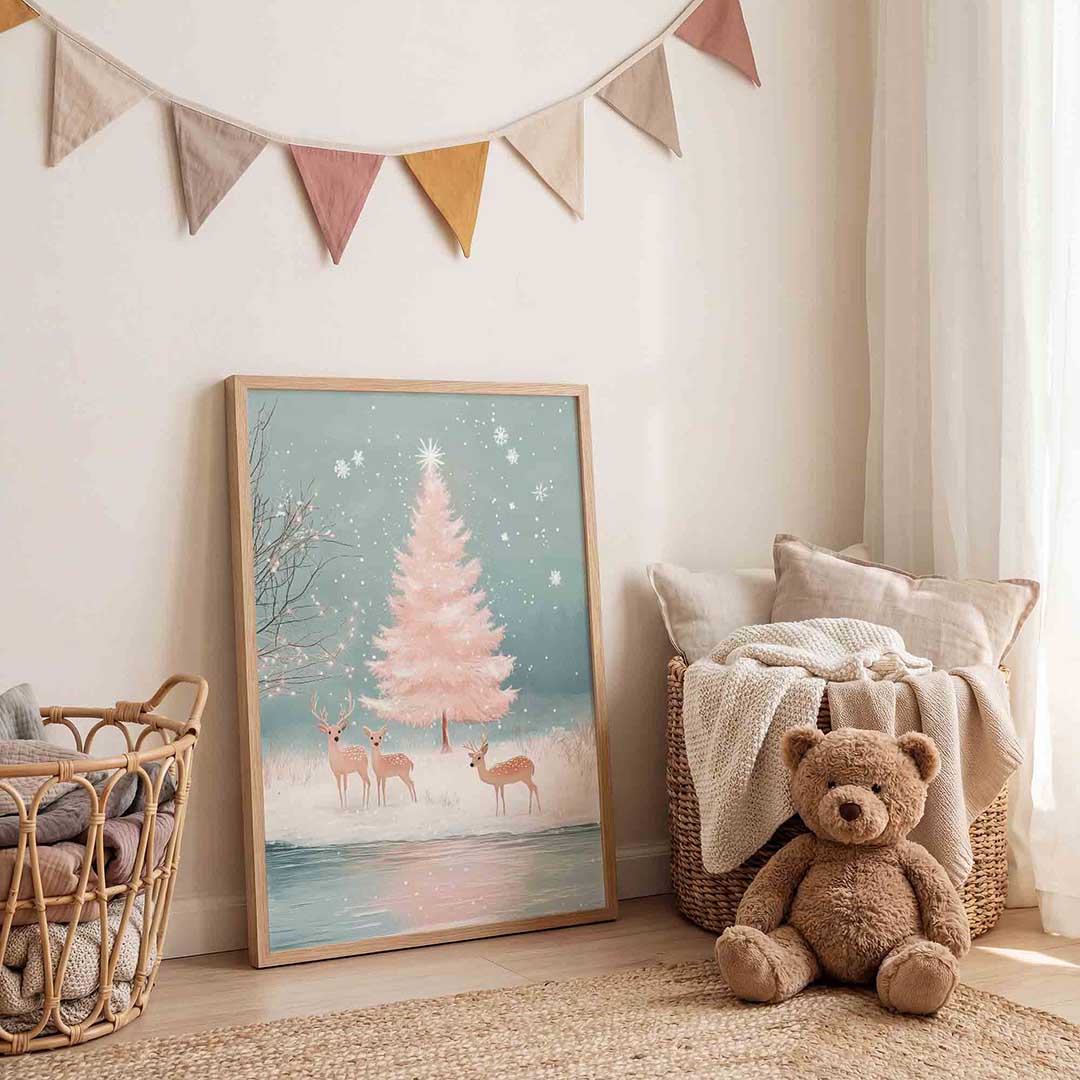 Herten en roze boom Poster