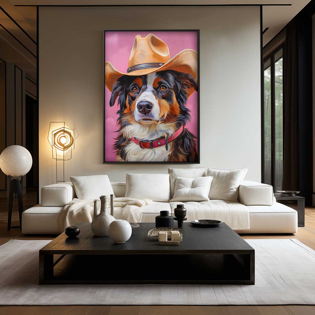 Stoere Hondencowboy op Roze Kunstwerk