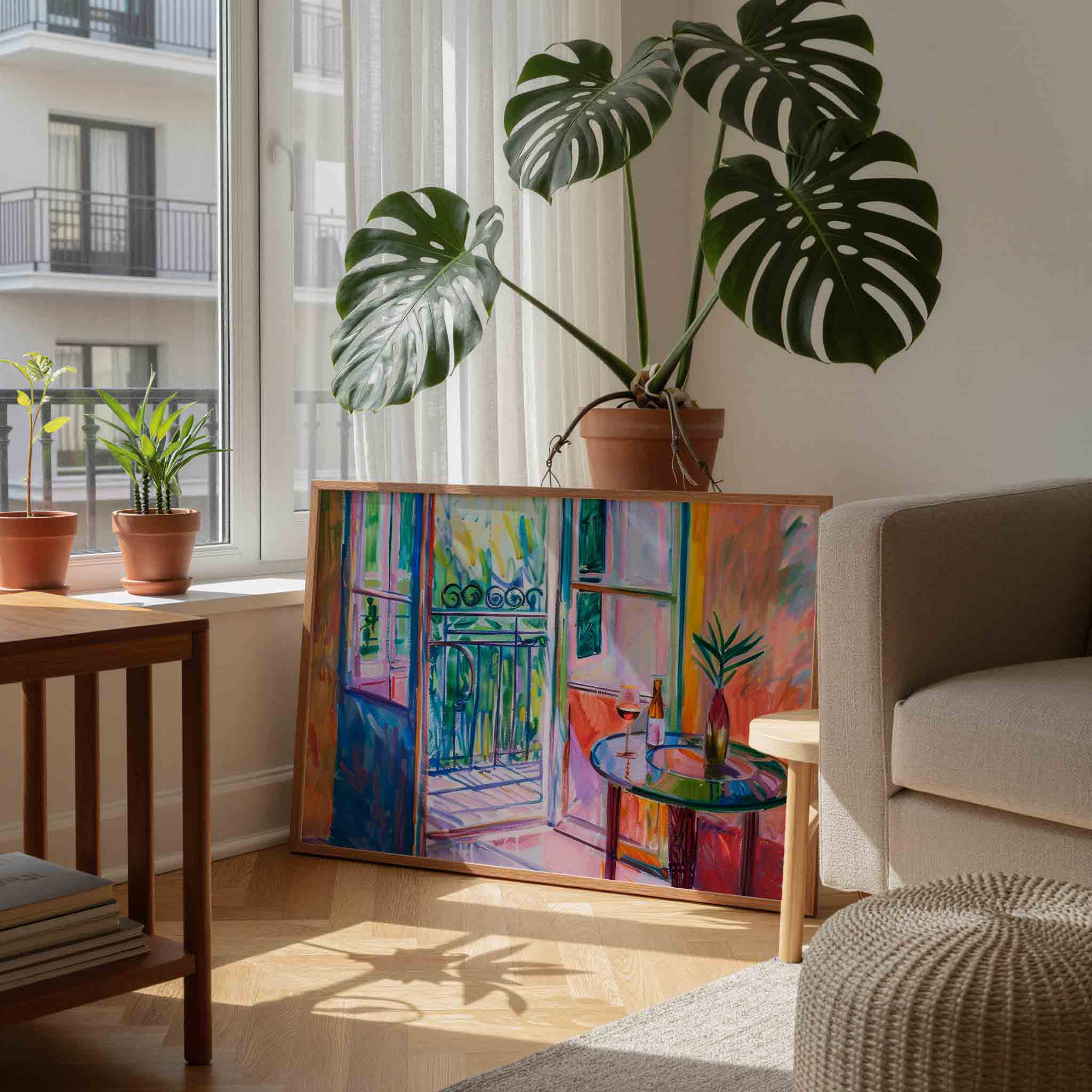 Balkon met tafel Poster