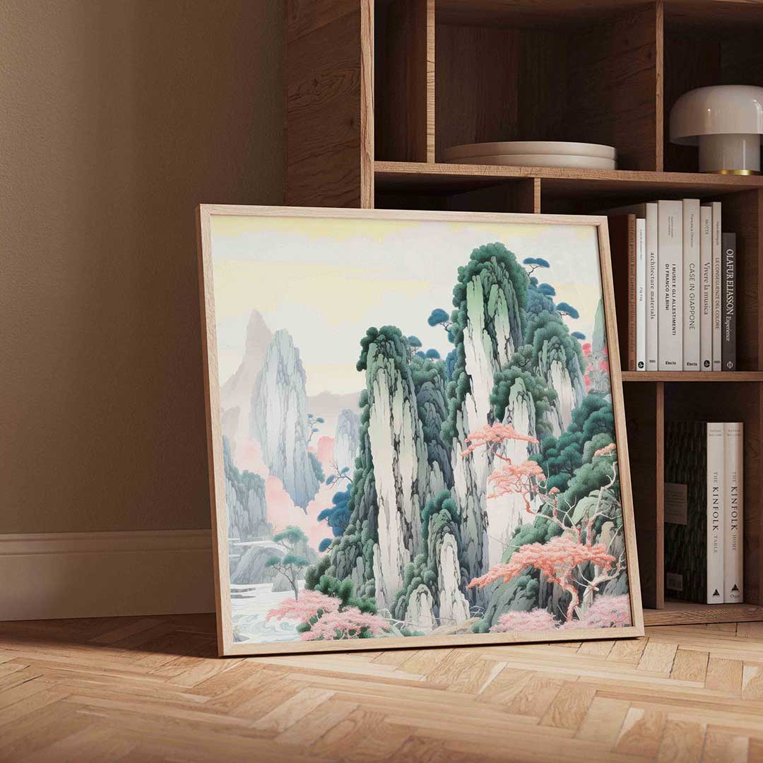 Berglandschap met bomen Poster