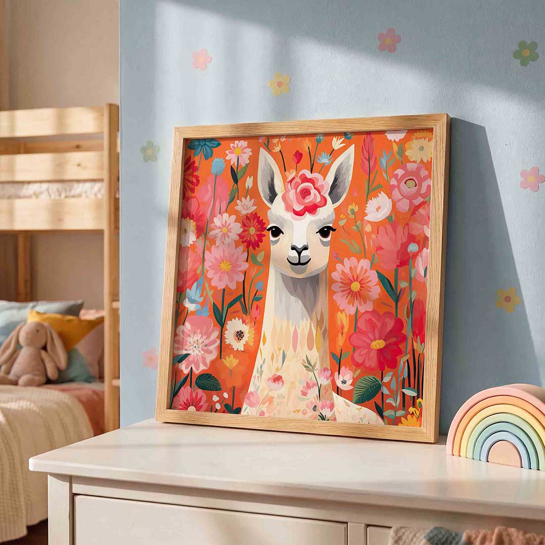 Lama tussen bloemen Poster