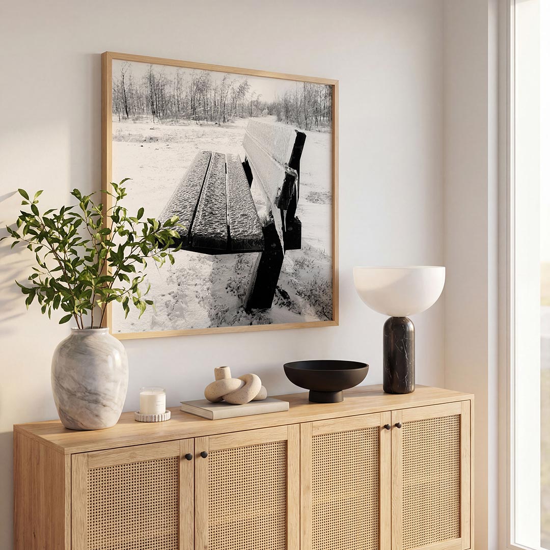 Ijsbank in winterlandschap Poster