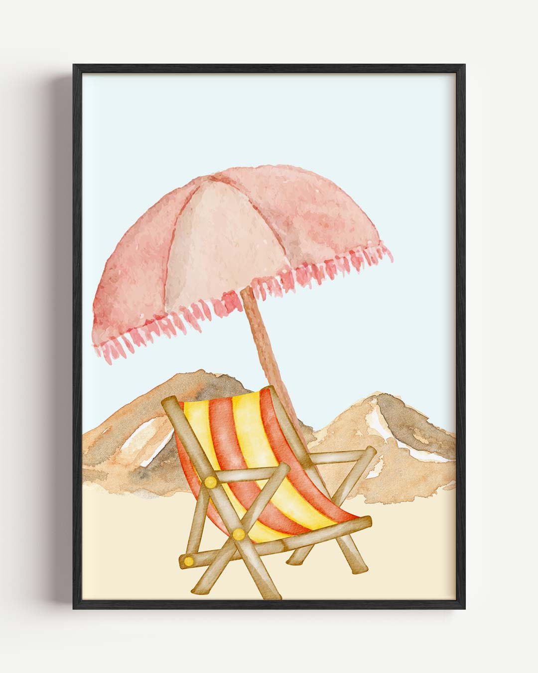 Strandstoel met Bergen Poster-WallArtistic