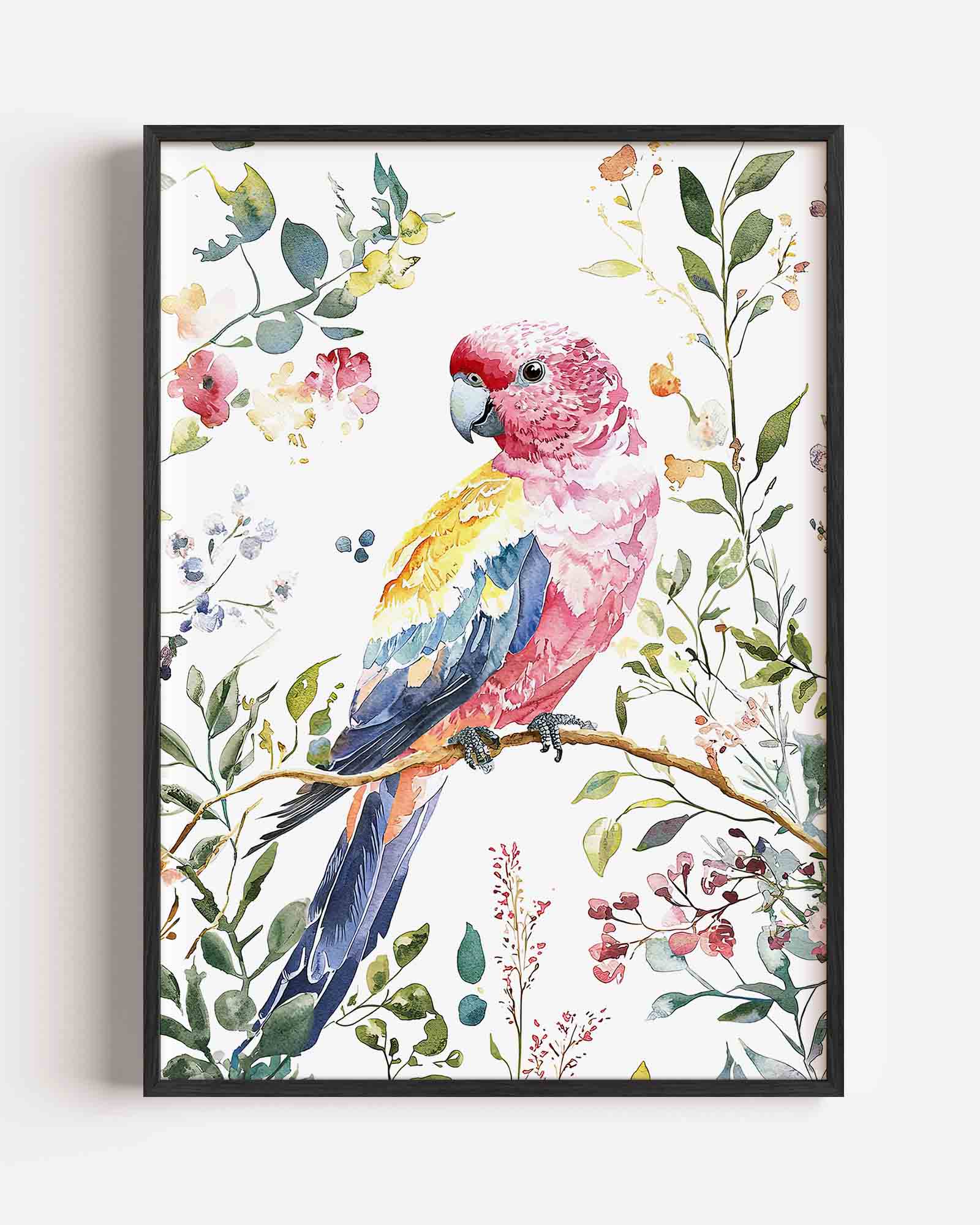 Papegaai en bloemen Poster