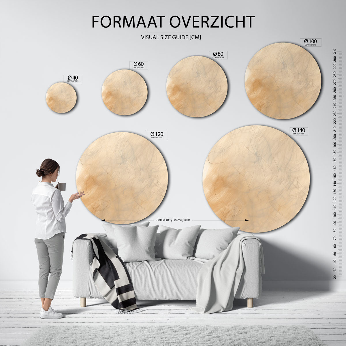 Beige lijnen Muurcirkel