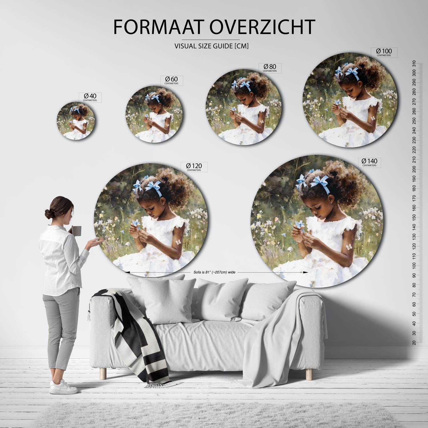 Meisje met bloemen Muurcirkel