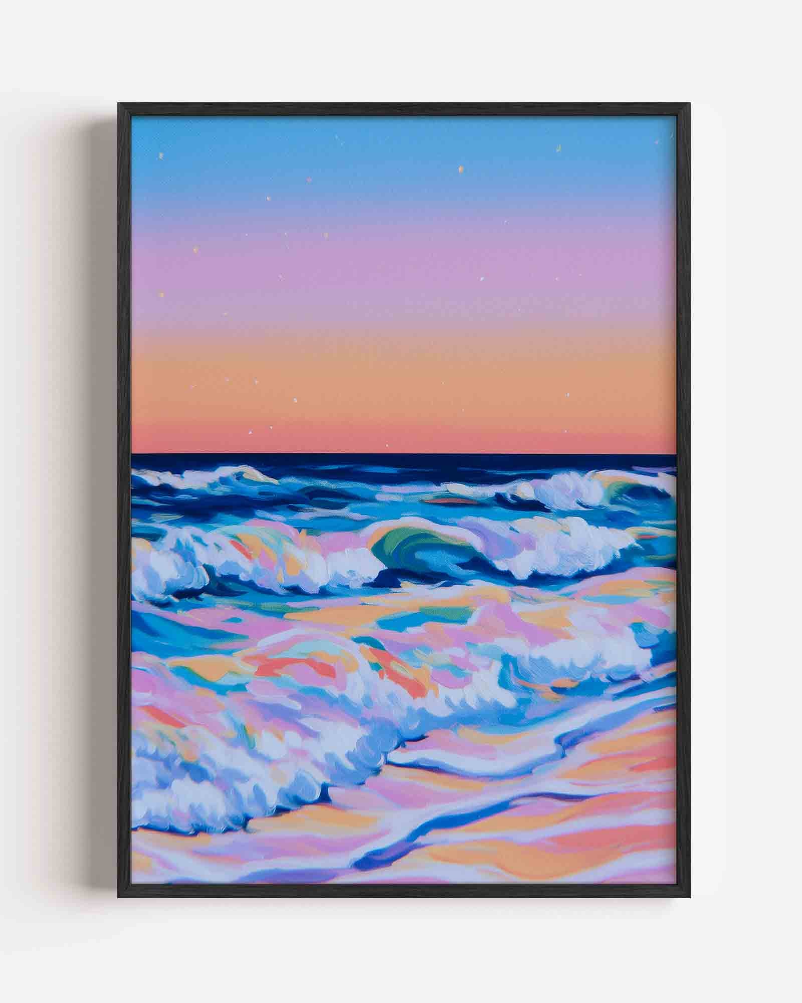 Golven bij zonsondergang Poster