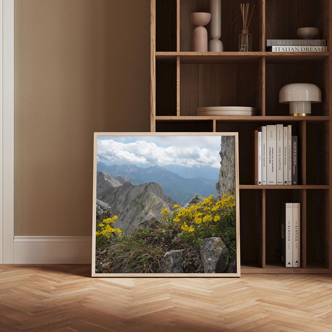 Berglandschap met bloemen Poster