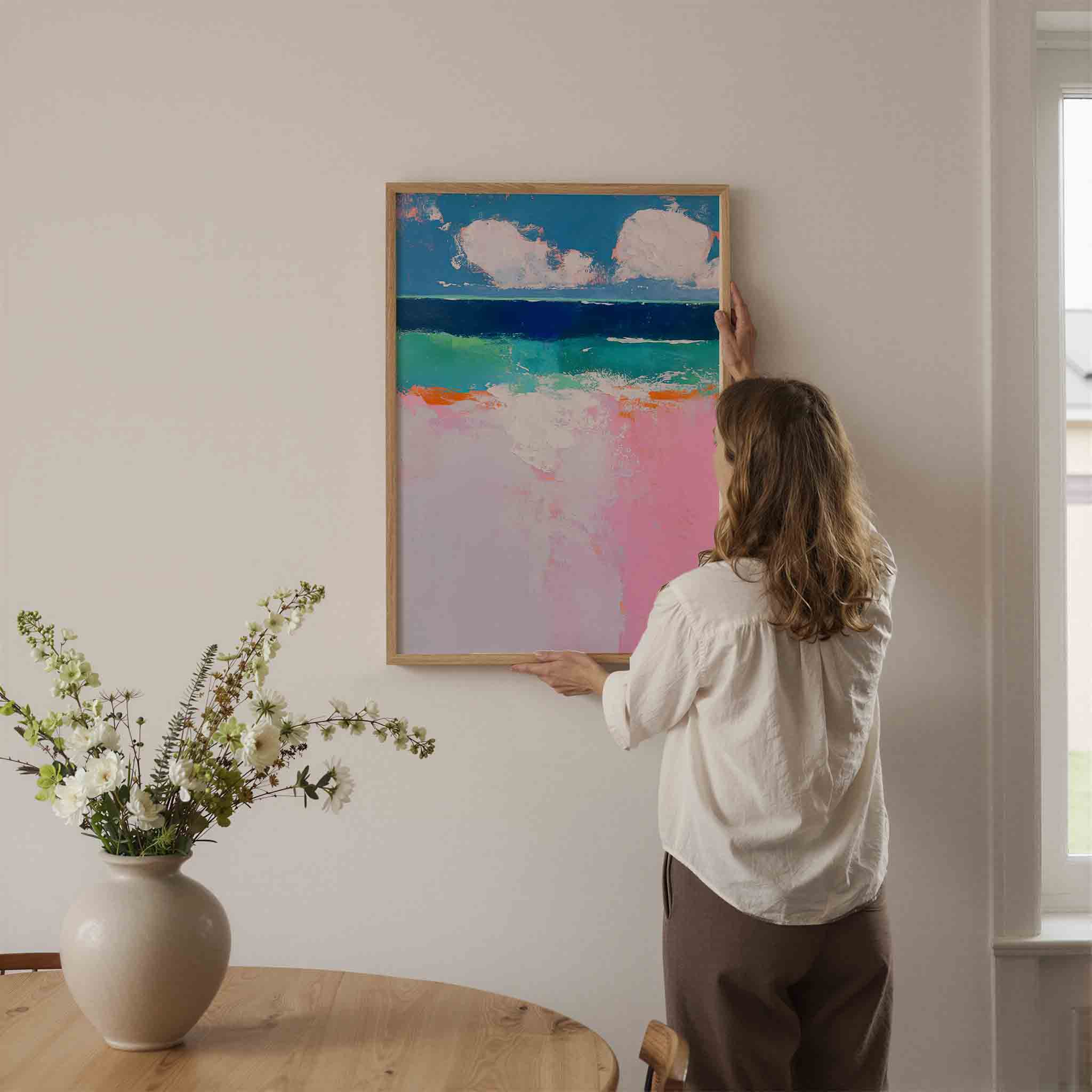 Landschap met roze en blauw Poster