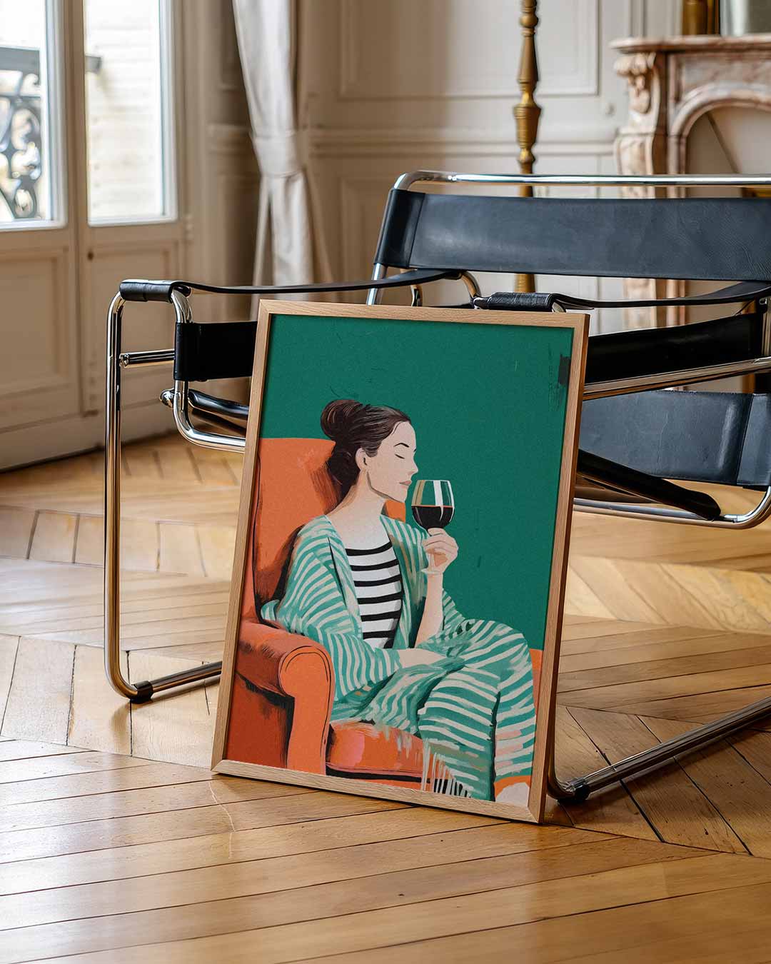 Verfijnde Ontspanning: Vrouw met Wijnglas Poster-WallArtistic