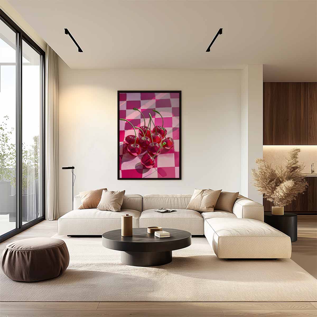 Kersenrood Checkered Delight Kunstwerk-canvas-dibond-plexiglas-wanddecoratie-WallArtistic