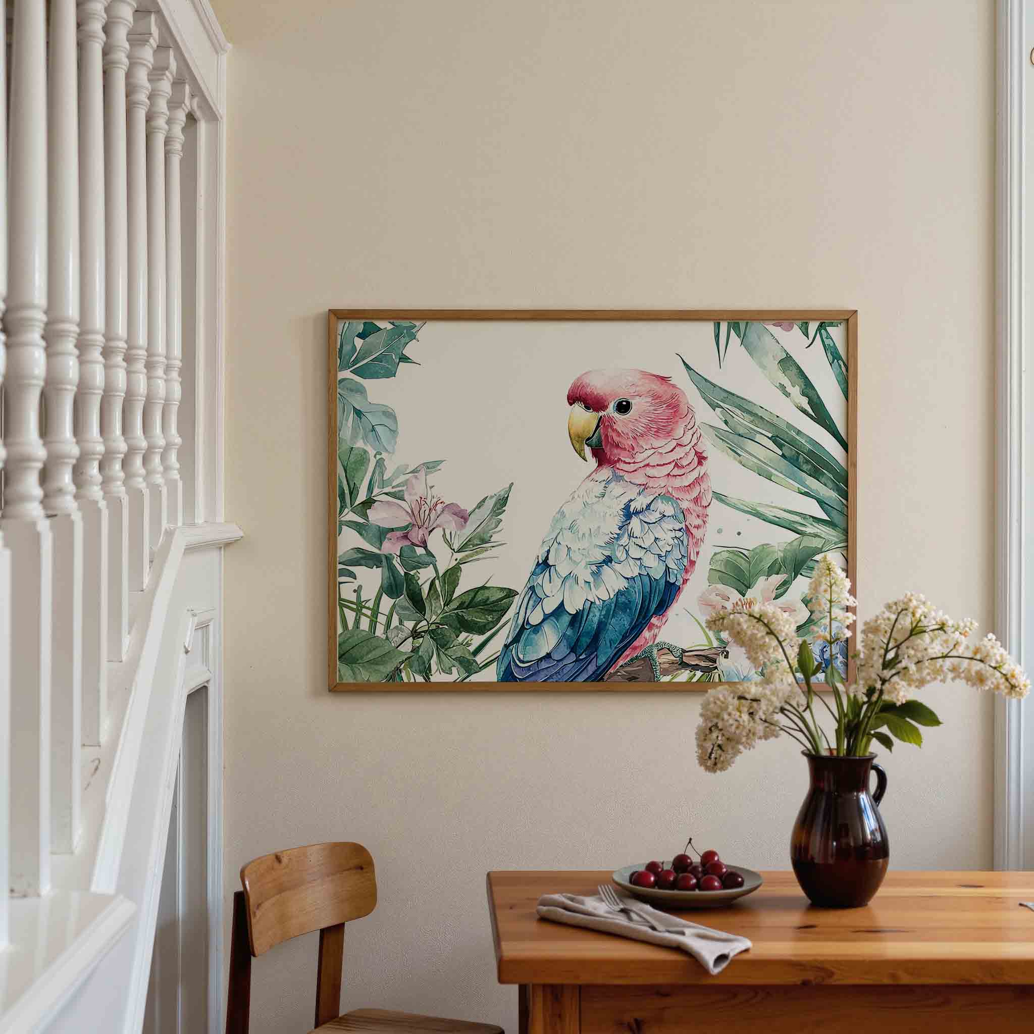 Papegaai en bloemen Poster