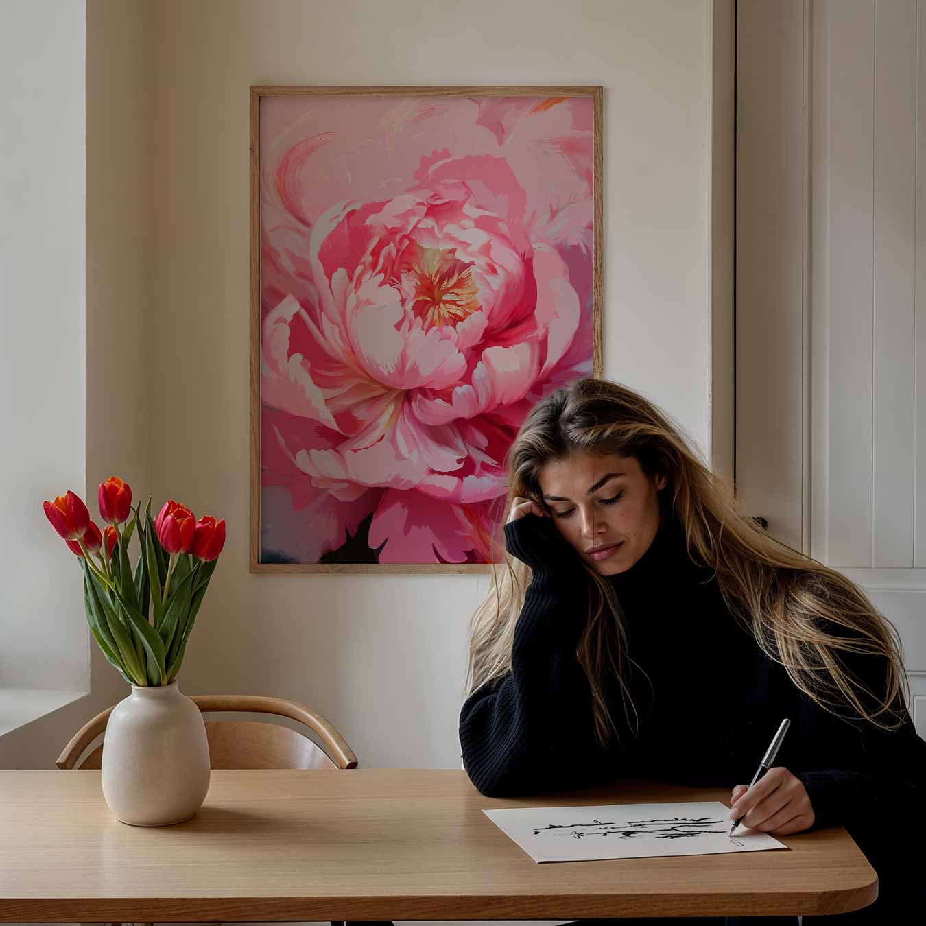 Roze Bloembloesem Kunstposter-WallArtistic