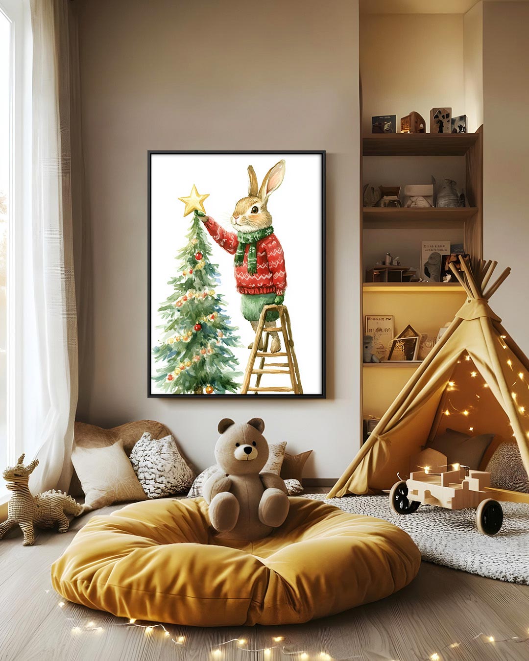 Kerstkonijn en boom Kunstwerk