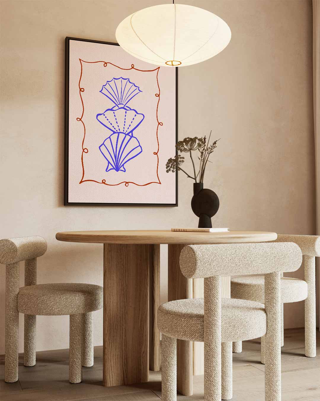 Schelpenspel in Blauw en Oranje Kunstwerk-canvas-dibond-plexiglas-wanddecoratie-WallArtistic