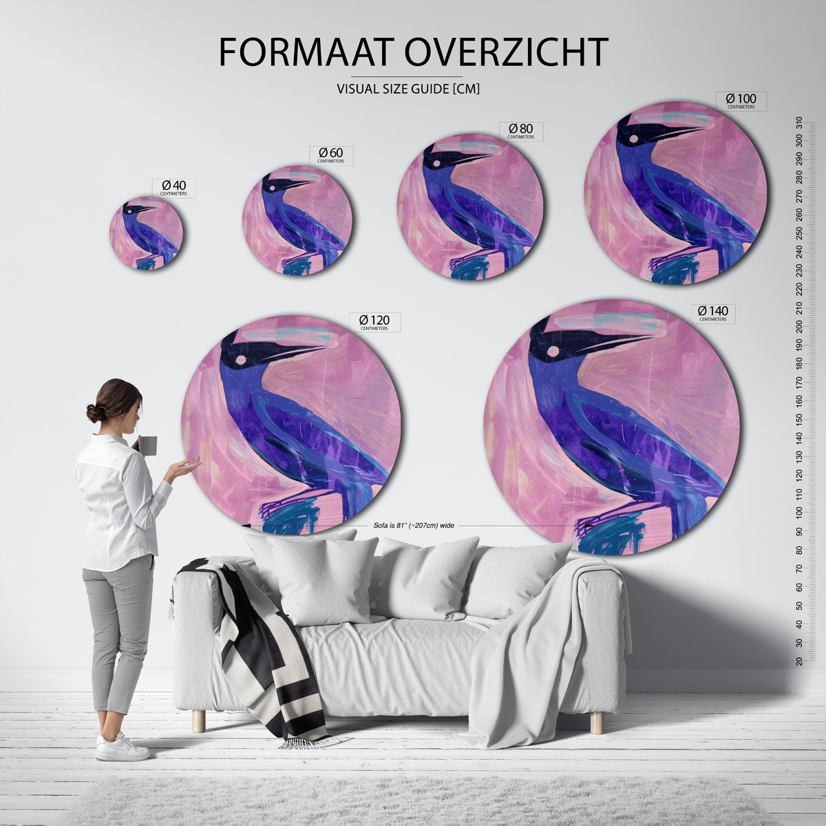 Vogel in roze en paars Muurcirkel