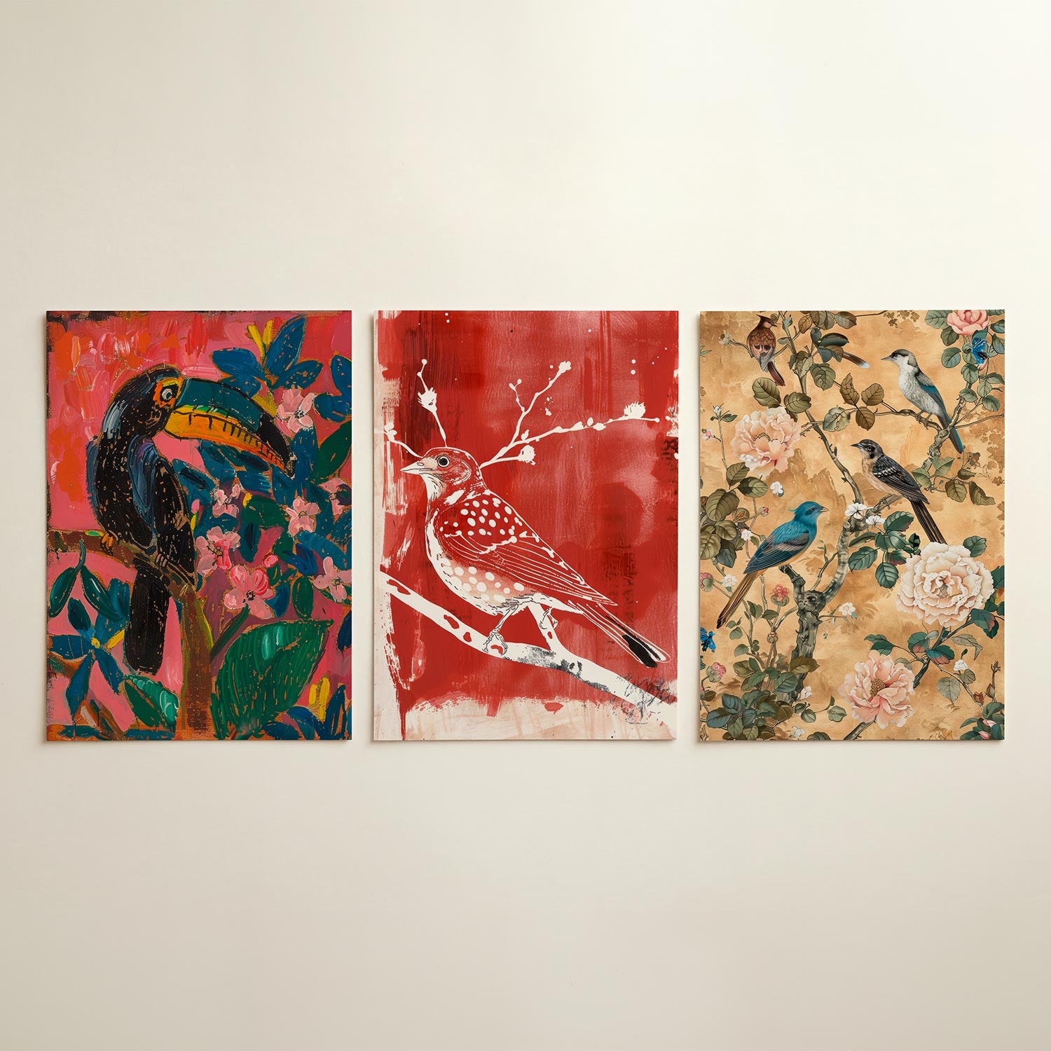 Vogel en bloemen Posterset