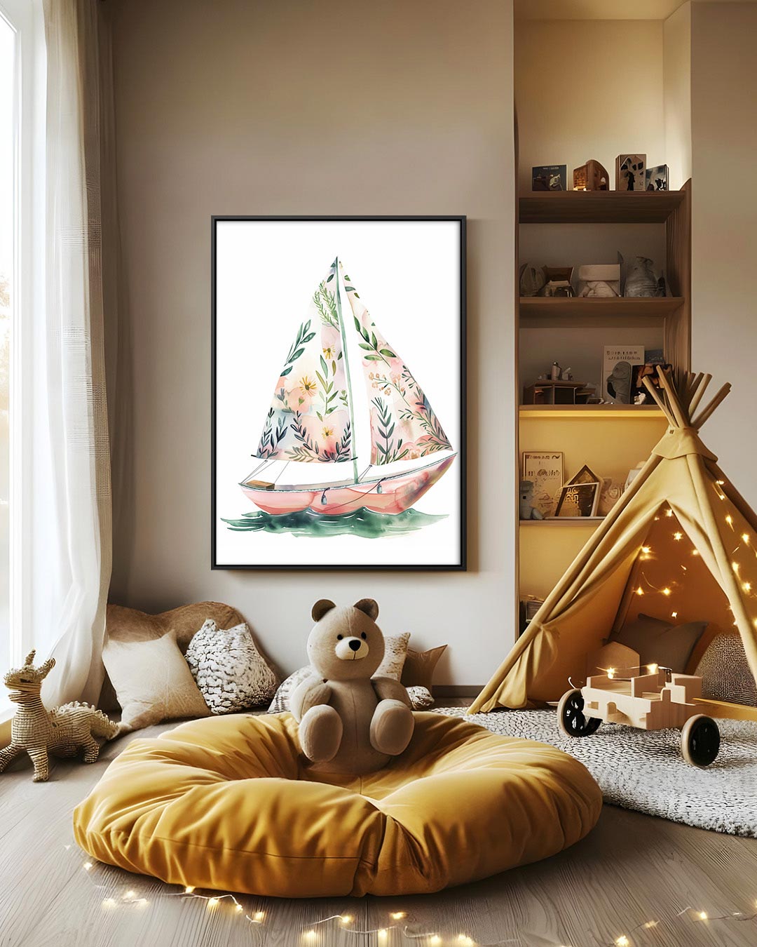 Bloemrijke zeilboot Kunstwerk