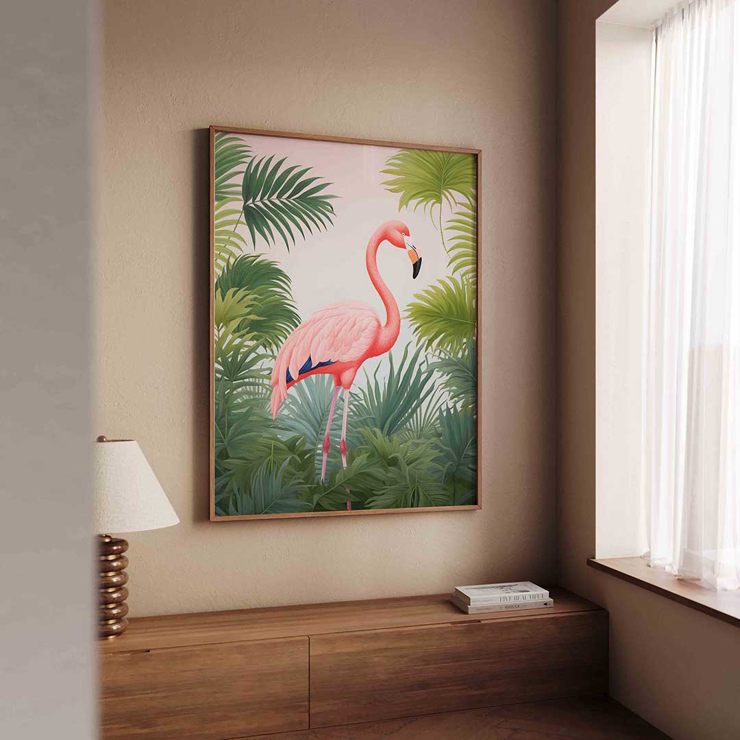 Flamingo tussen bladeren Poster