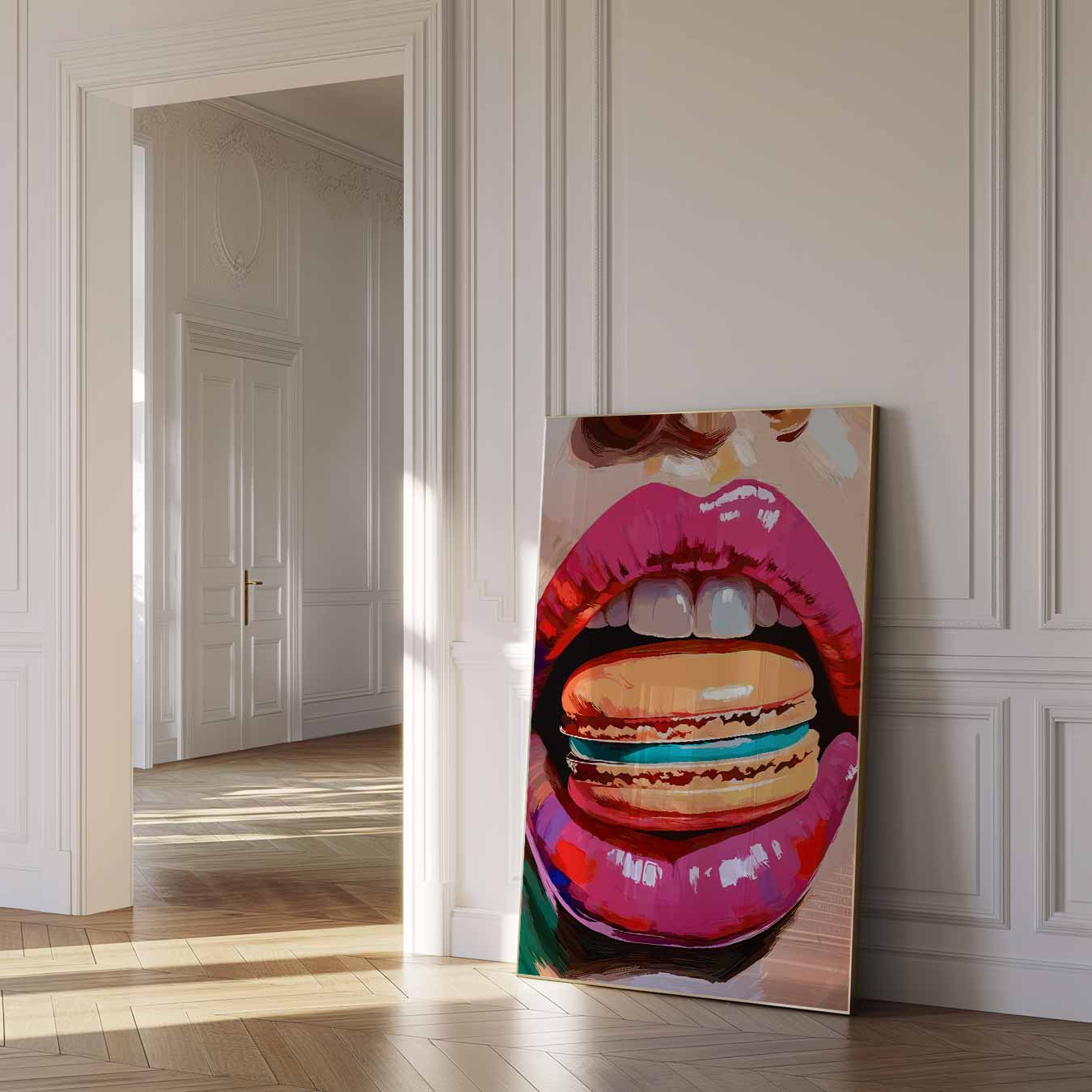 Kleurrijke Lippen & Macaron Poster-WallArtistic