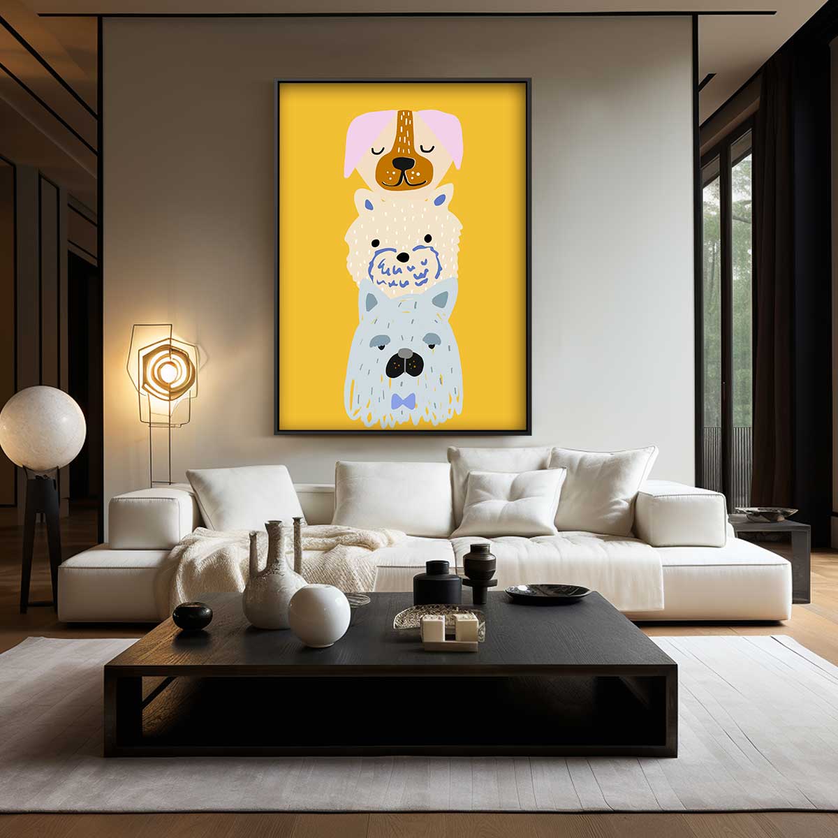 Speelse Hondenillustratie Kunstwerk-canvas-dibond-plexiglas-wanddecoratie-WallArtistic