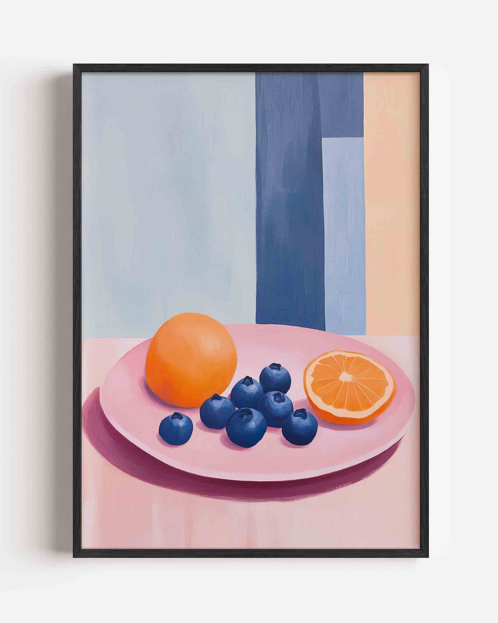 Fruit op roze bord Poster