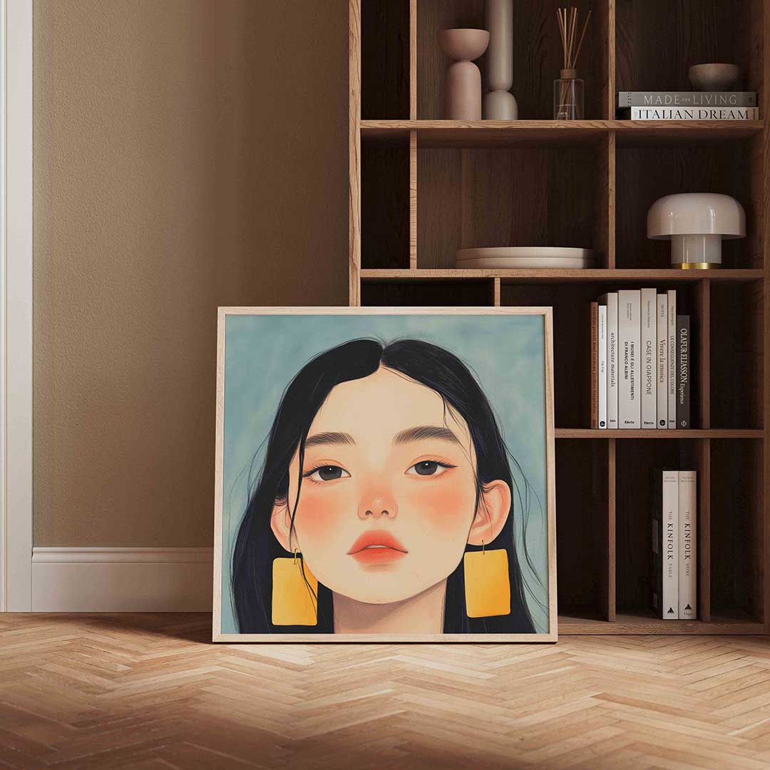 Portret met gele oorbellen Poster