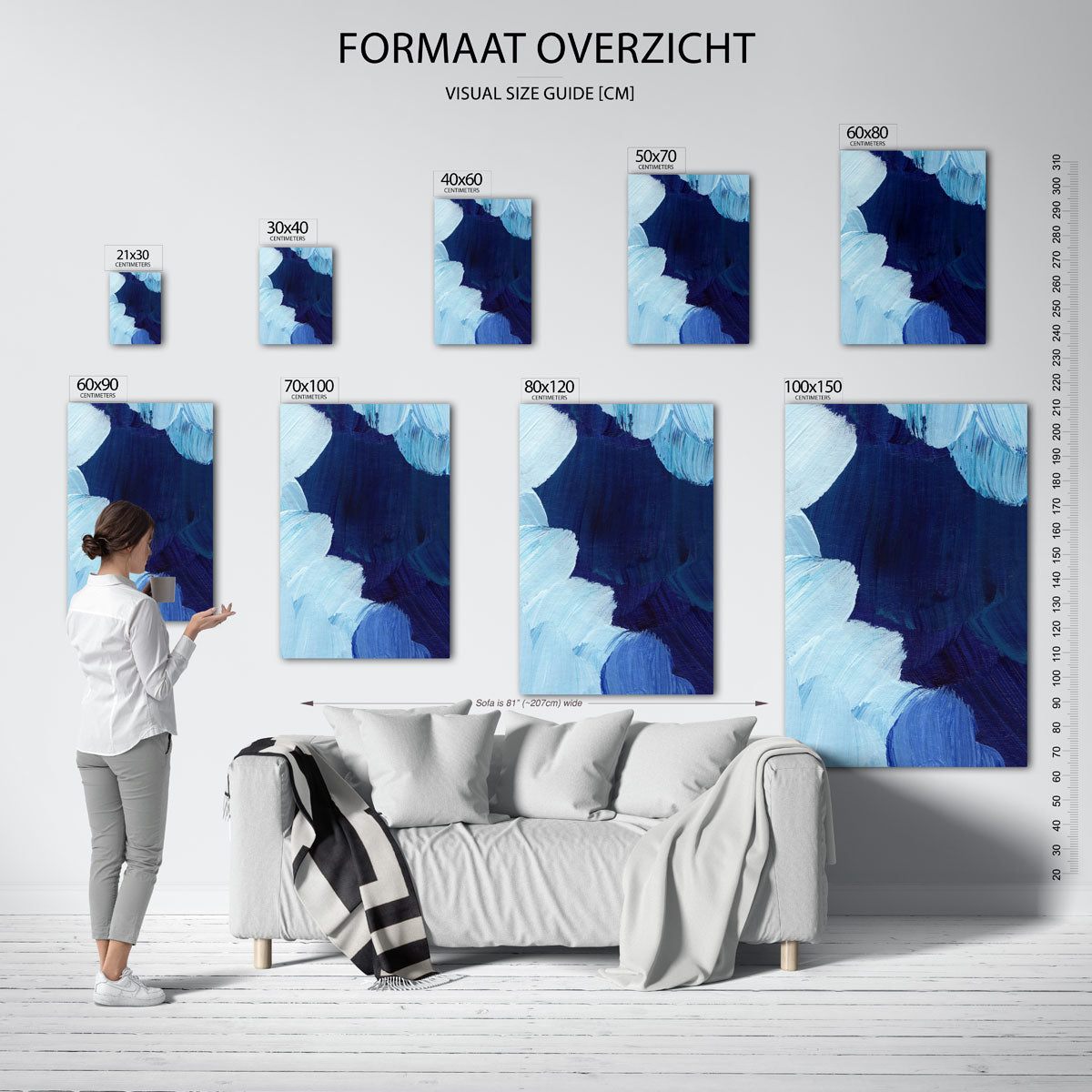 Blauwe penseelstreken Poster