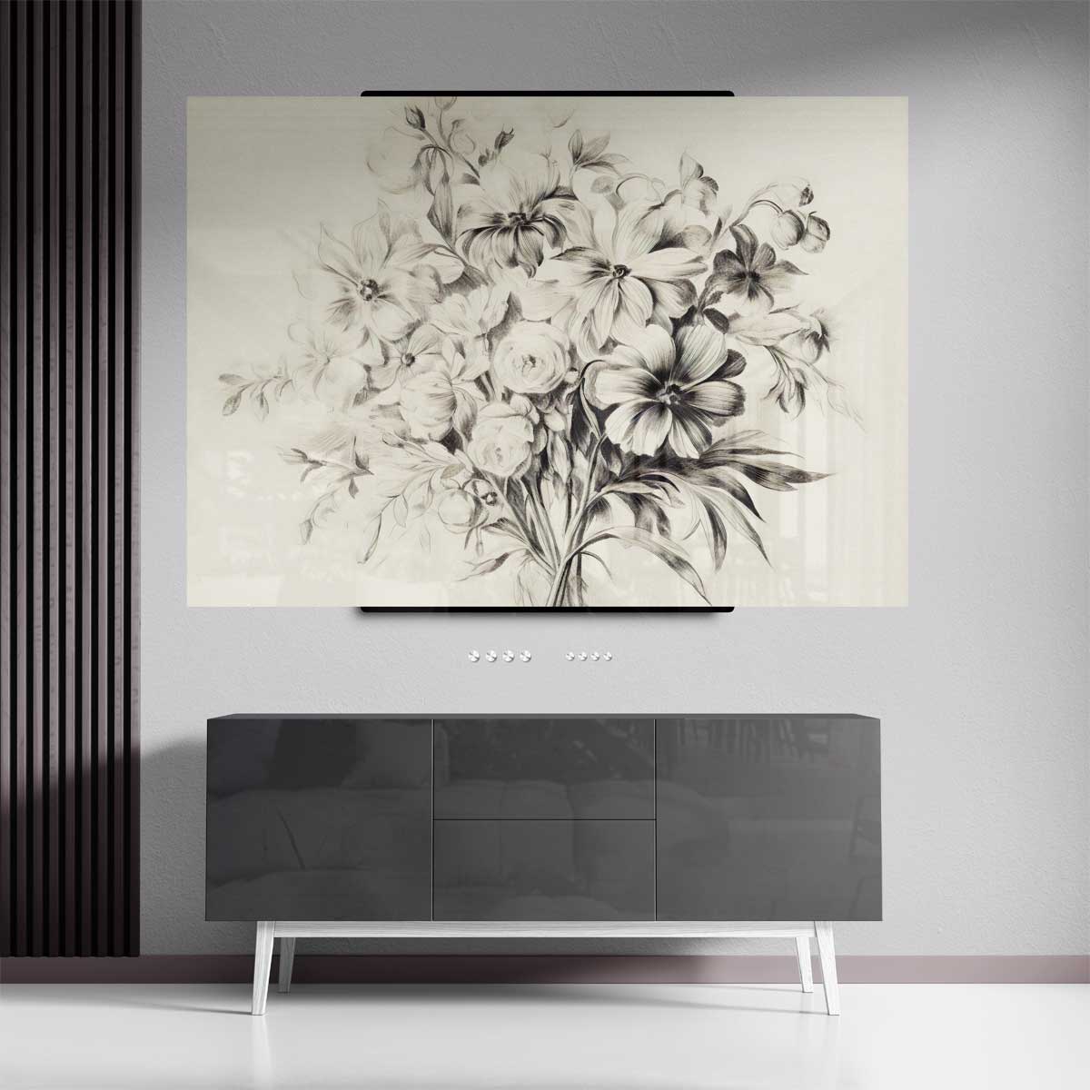 Elegante Bloemenpracht in Potlood Kunstwerk-canvas-dibond-plexiglas-wanddecoratie-WallArtistic