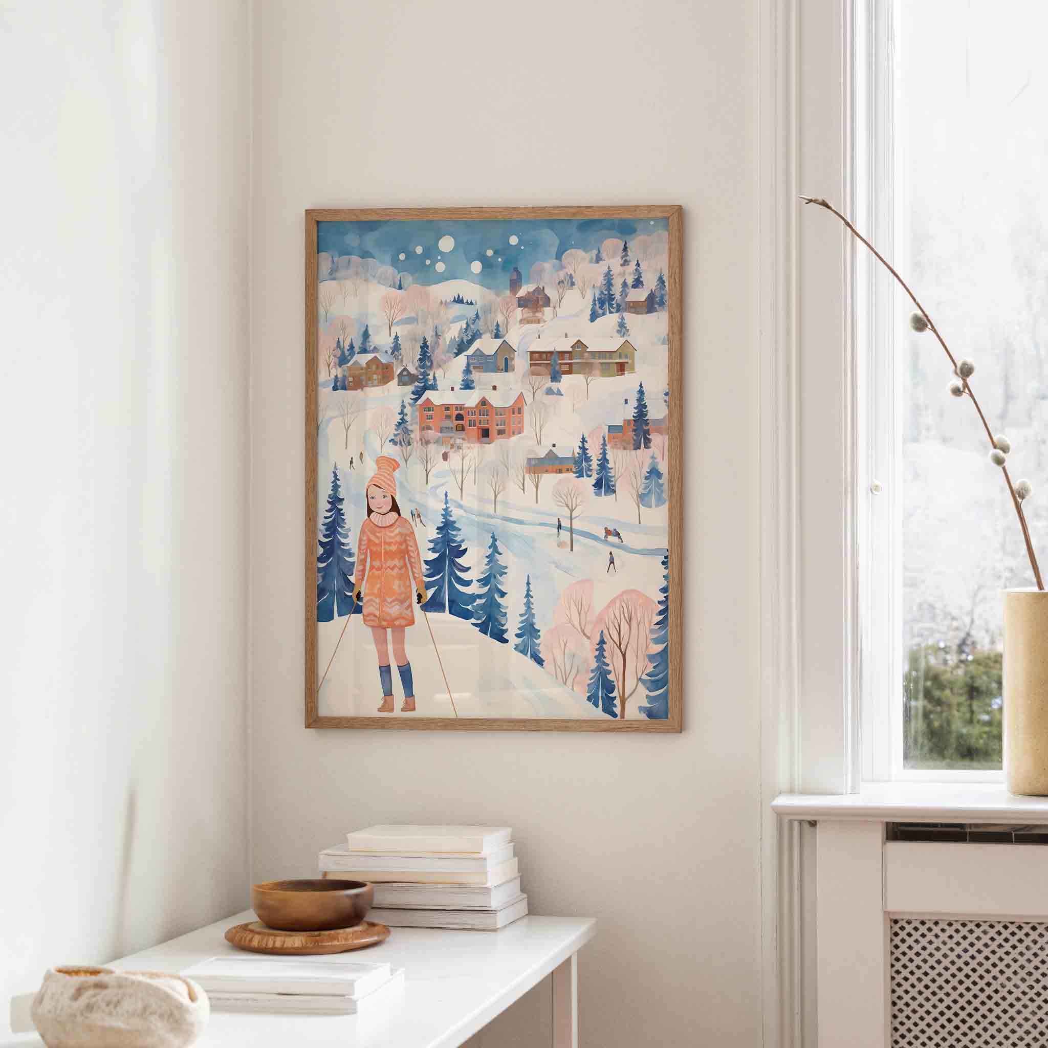 Winterlandschap met skiër Poster