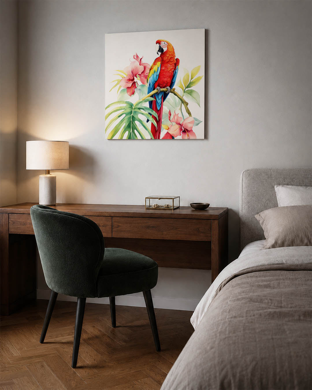 Exotische vogel en bloemen Kunstwerk