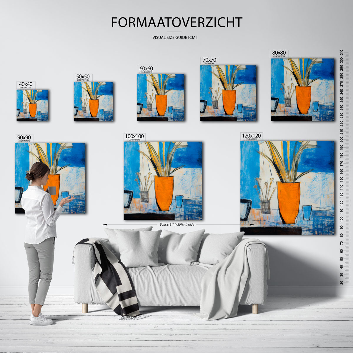 Oranje vaas met bloemen Poster