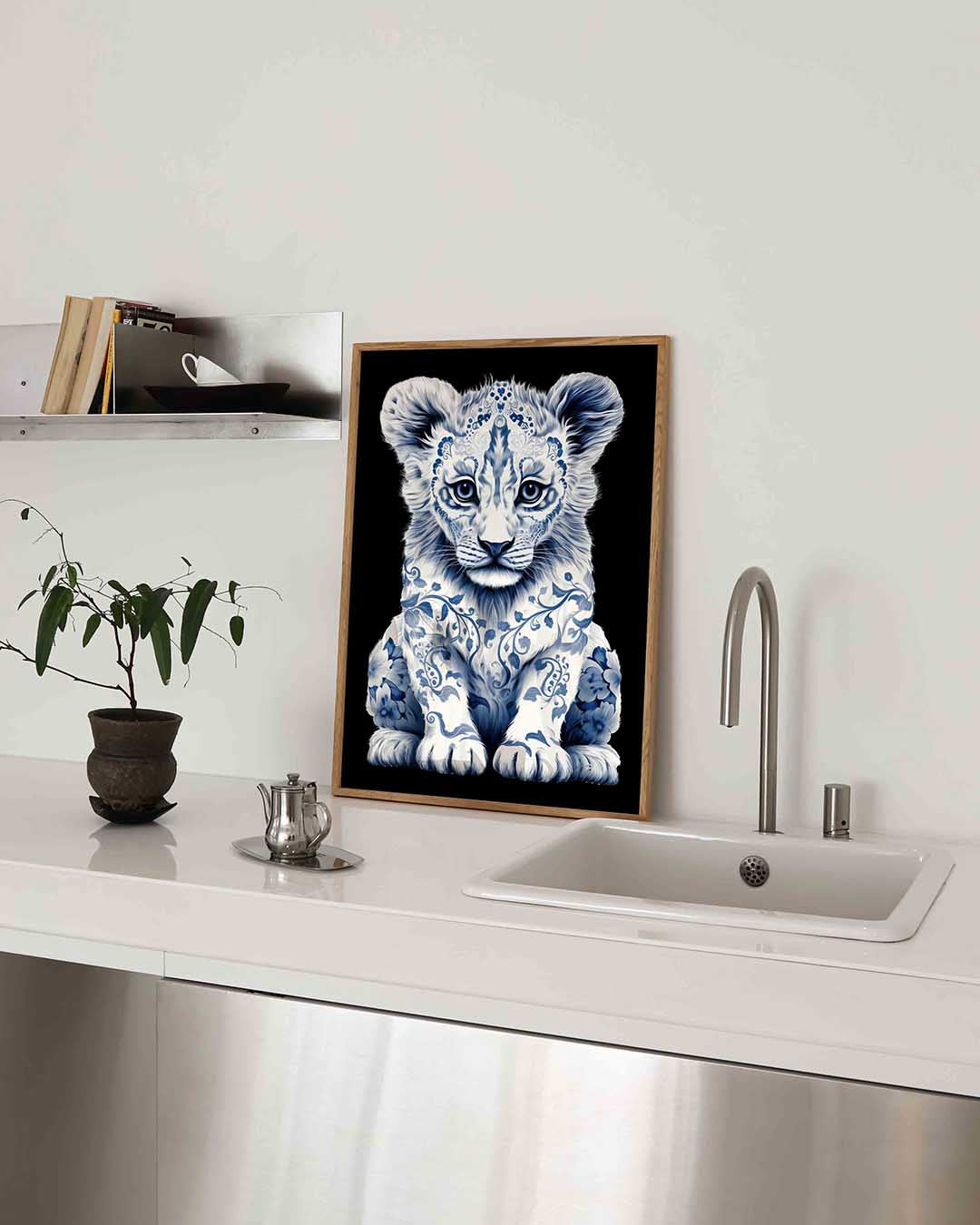 Leeuwenwelp met blauwe patronen Poster