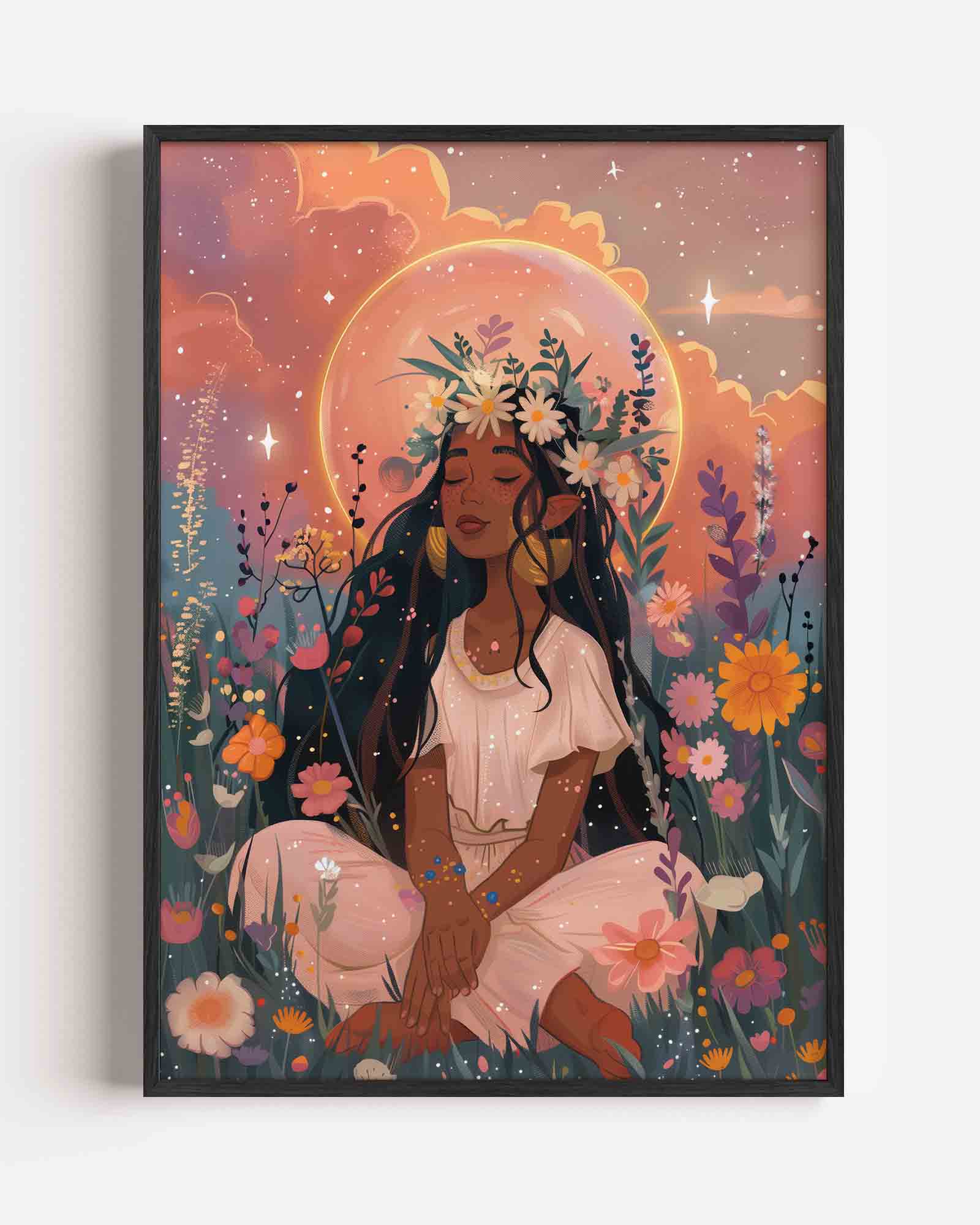Bloemenkrans en zon Poster