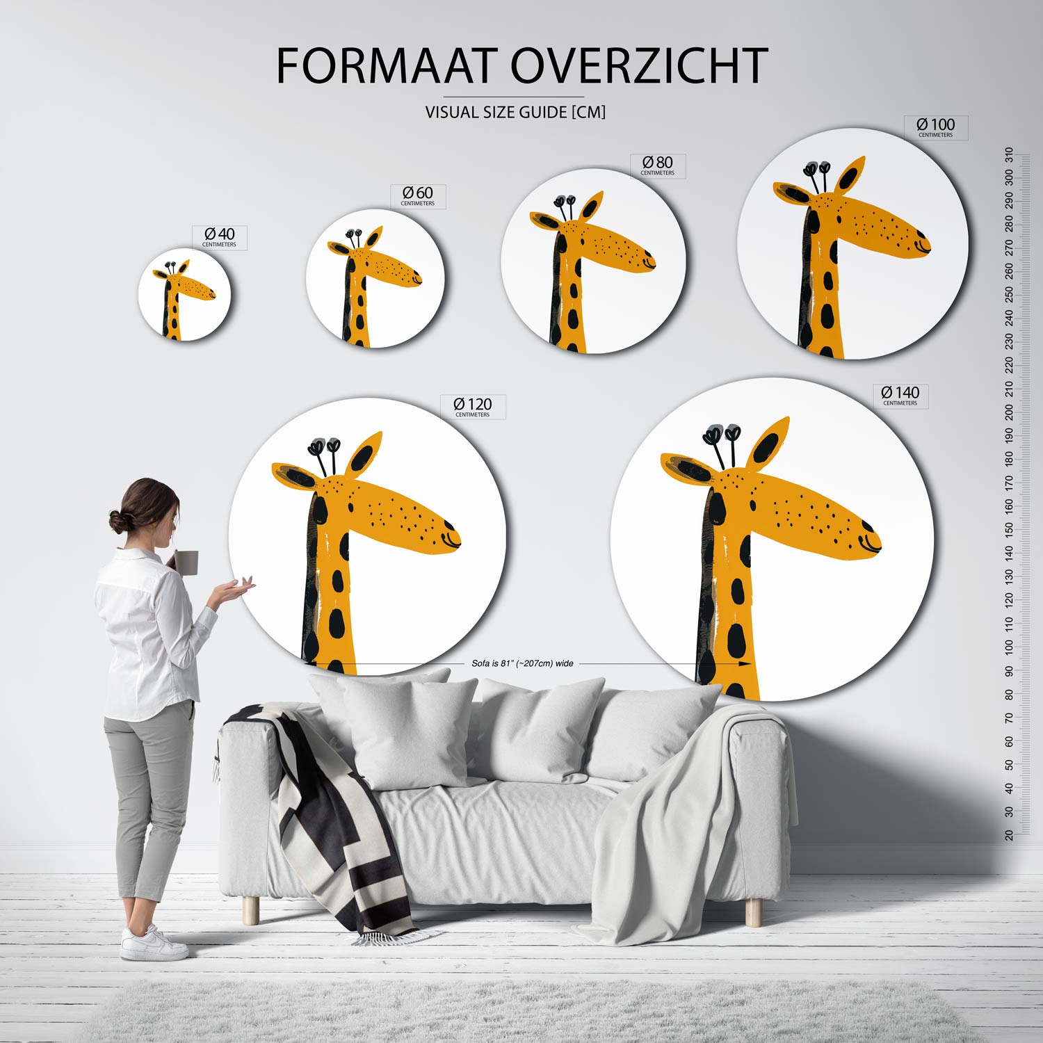 Giraffe illustratie Muurcirkel