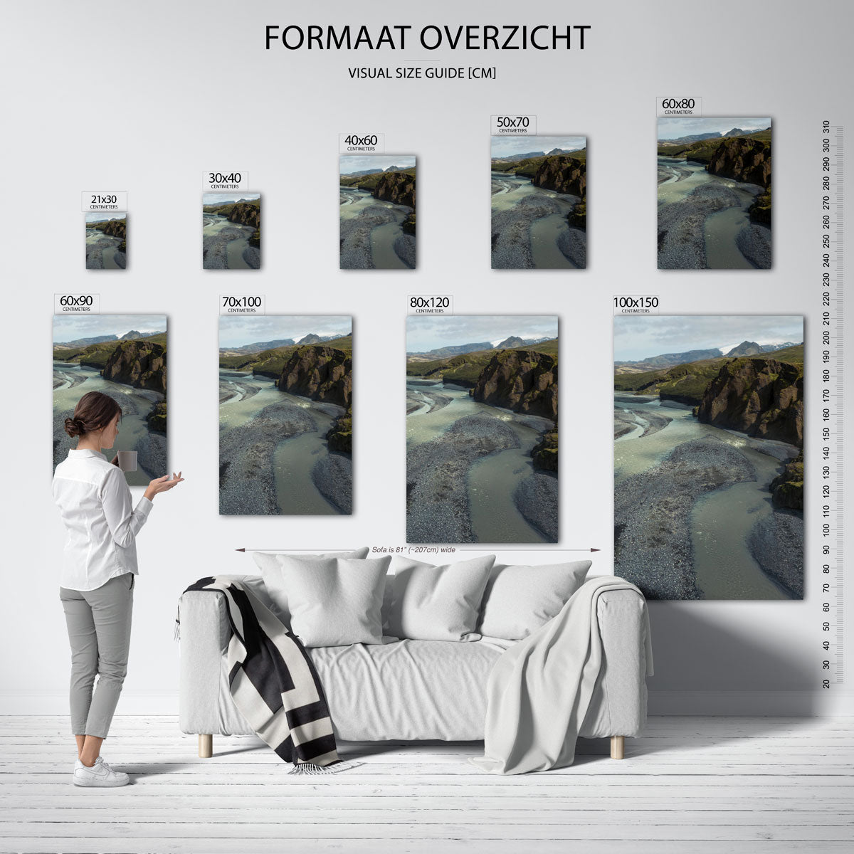 Rivierlandschap met bergen Poster