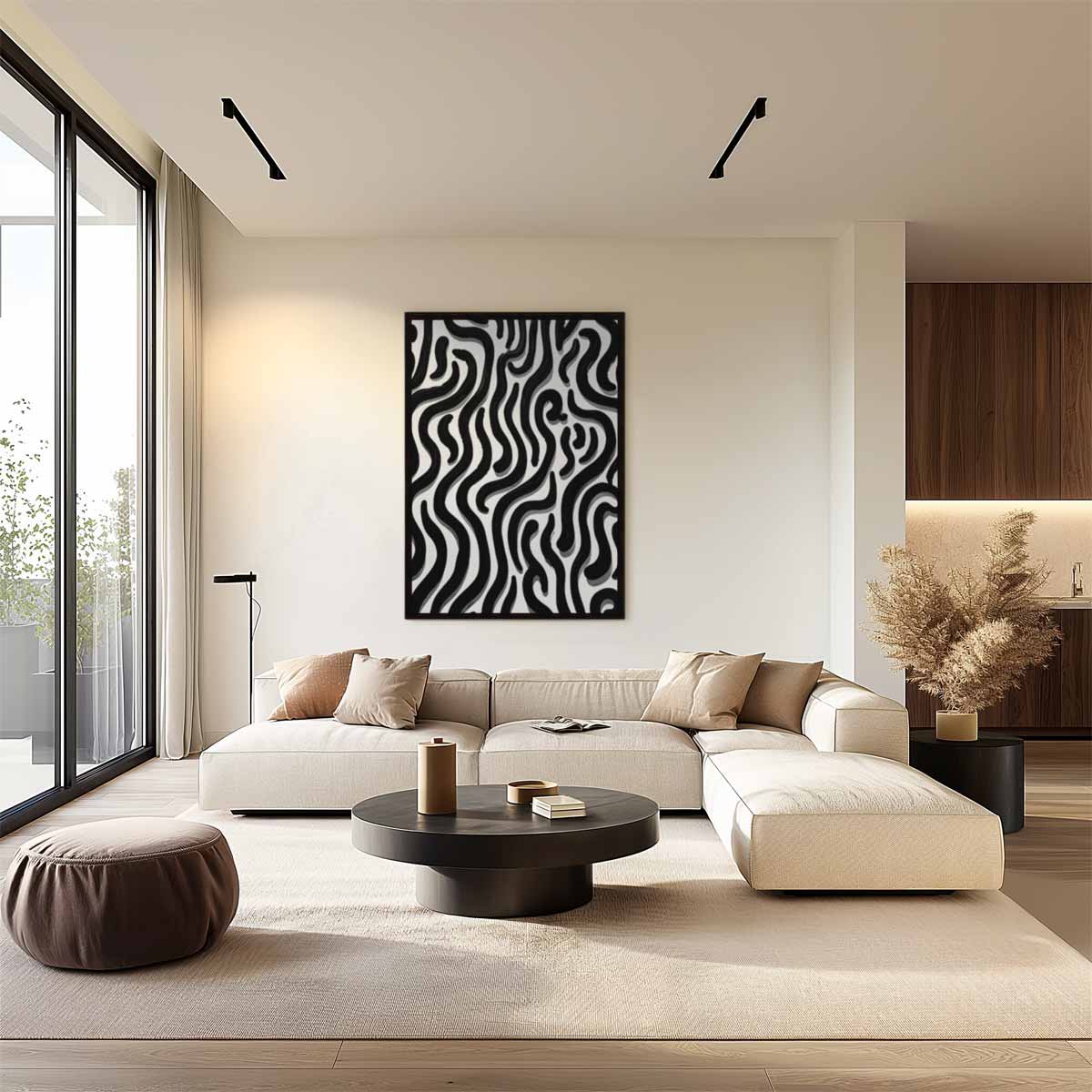 Golvende Zebra-Lijnen Kunstwerk-canvas-dibond-plexiglas-wanddecoratie-WallArtistic