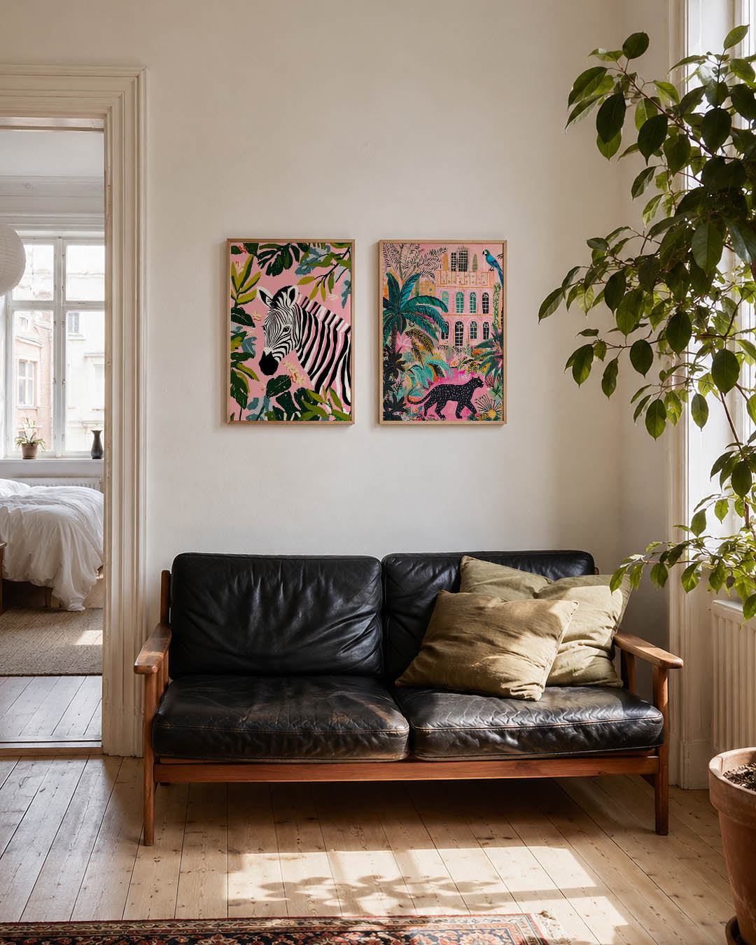Zebra en bladeren Posterset